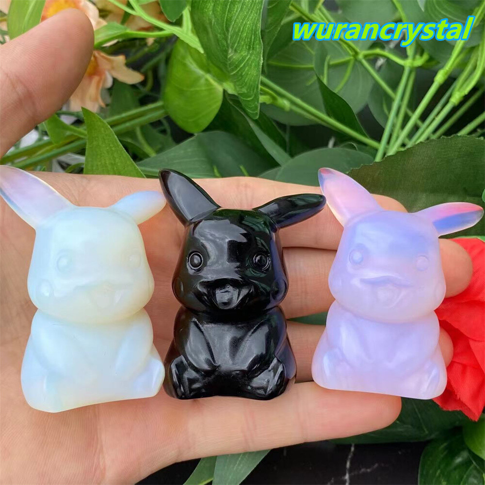 Opalite Quartz Crystal Carved Skull Pocket Pikachu monster point Reiki healing