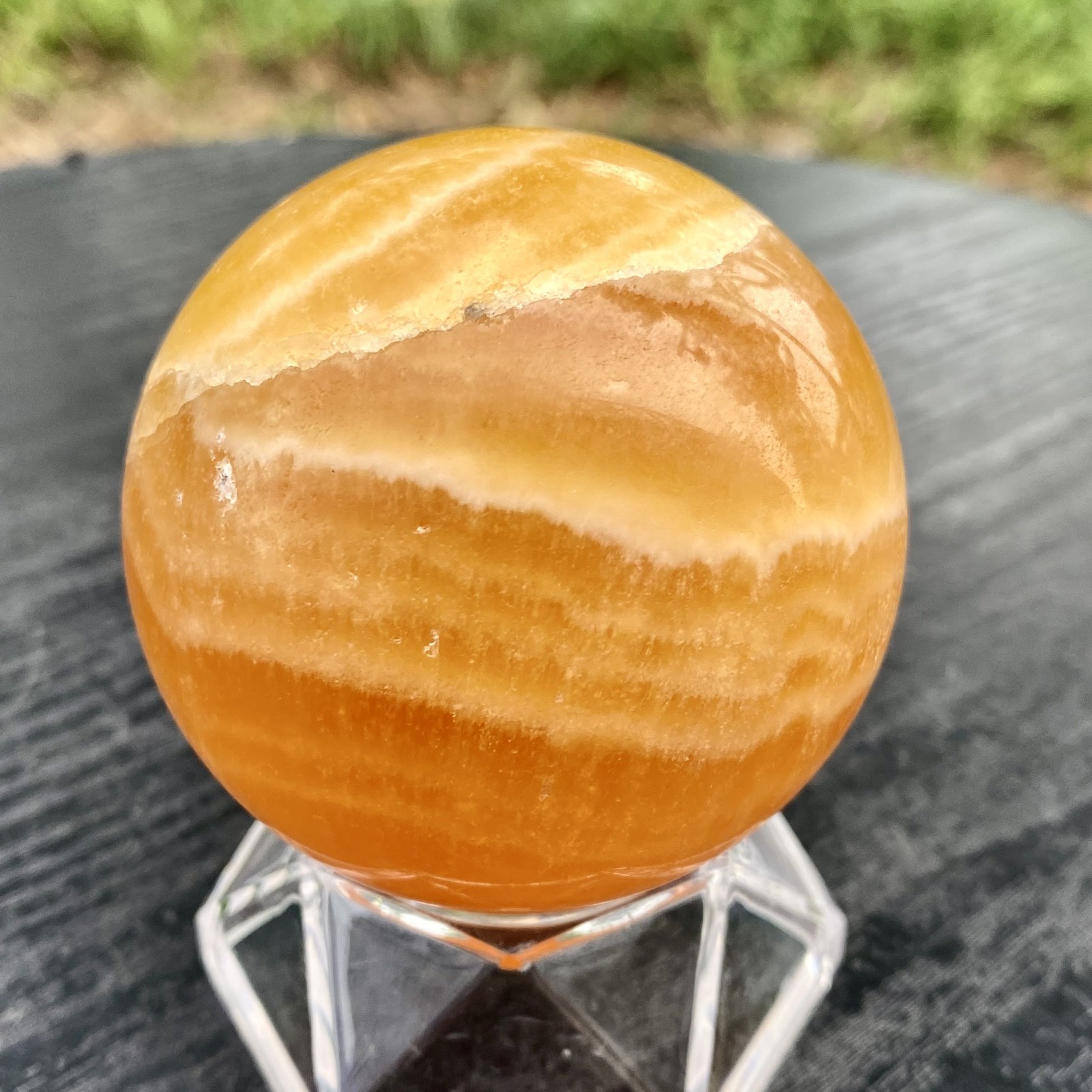 300G Natural zebra stone column /Yellow agate striped crystal ball Crystal decor