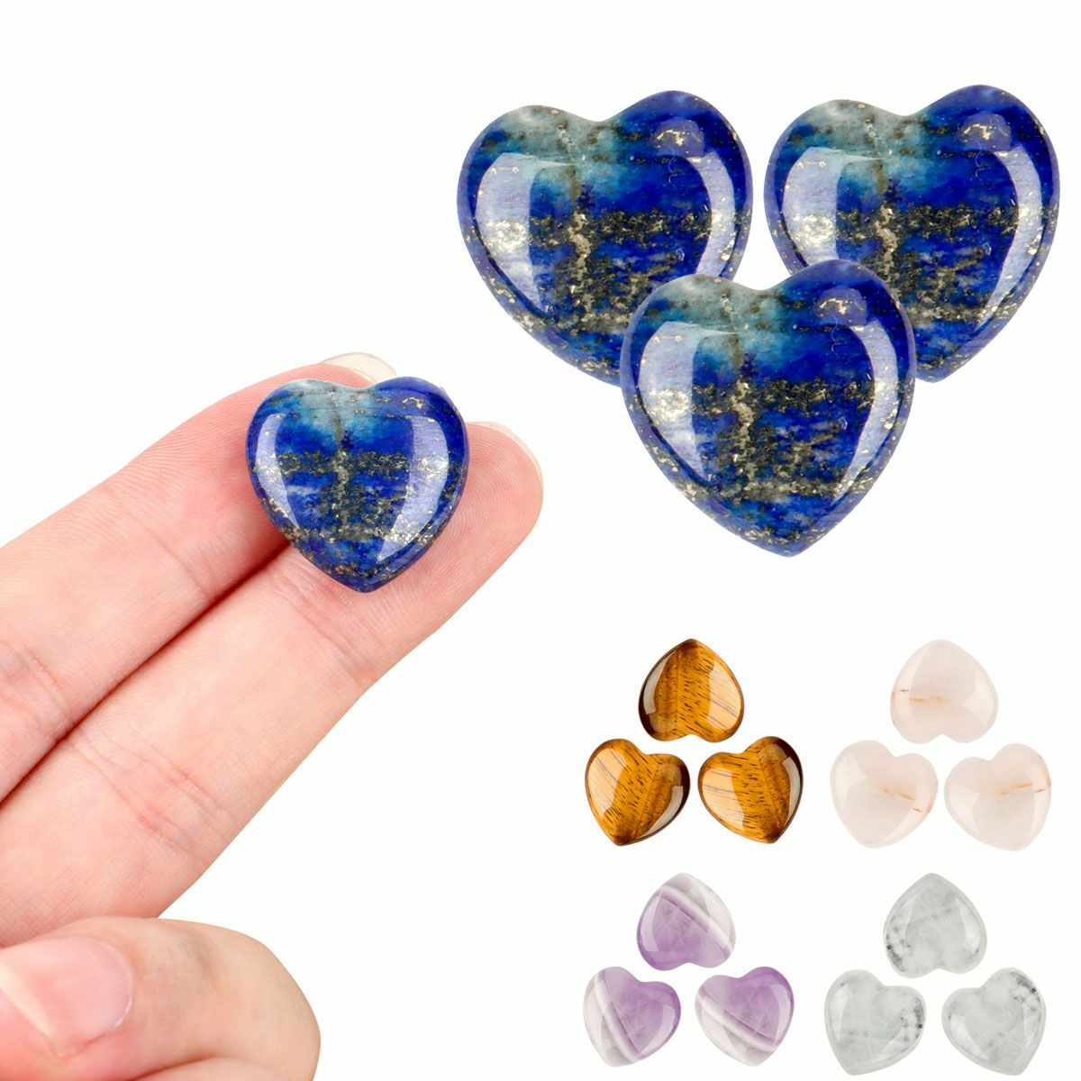 5/10PCS 20mm Natural Crystal Quartz Carved Heart Shaped Healing Love Gemstone