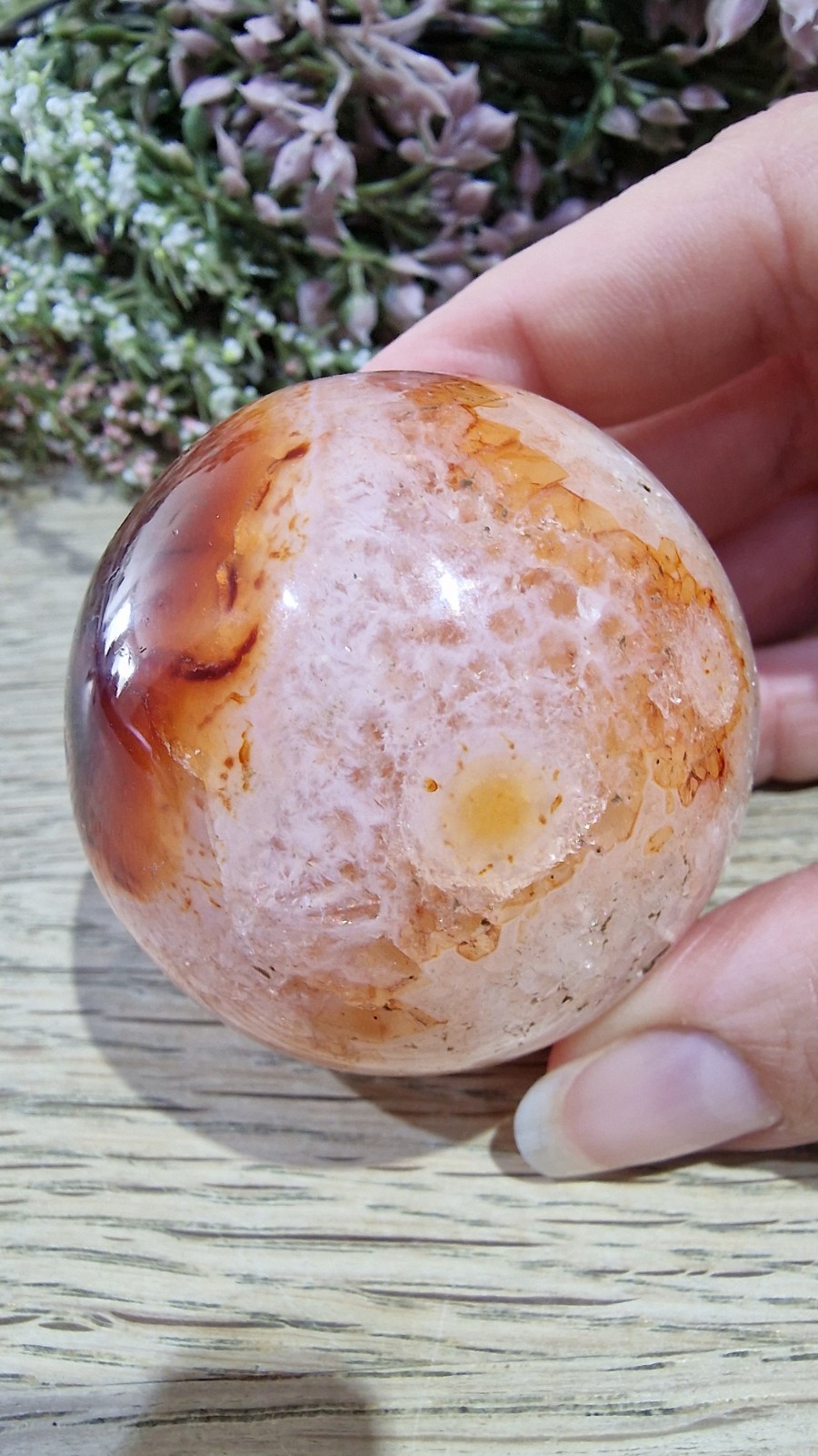 Carnelian Agate Crystal Sphere 51mm 190g Free Stand