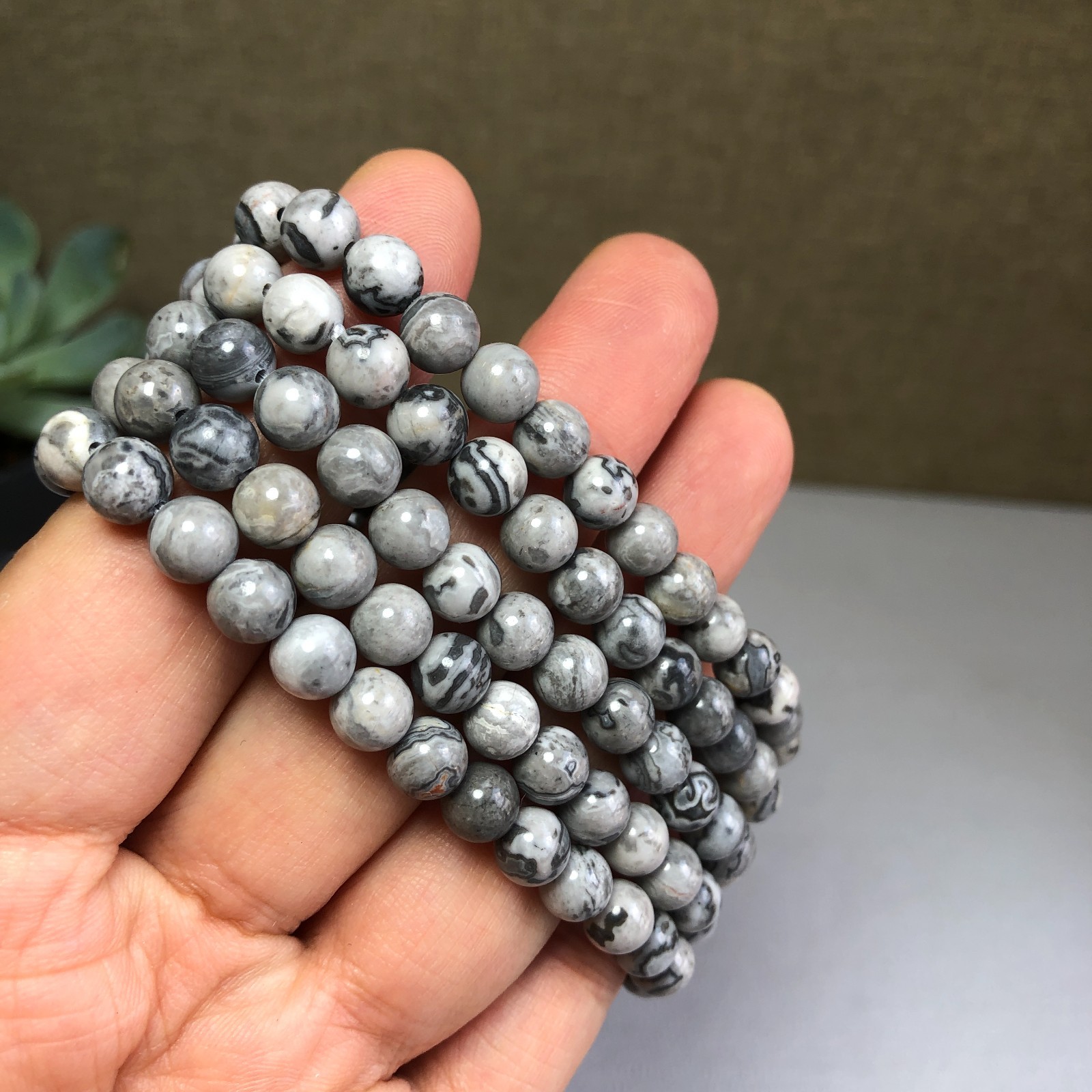 5Pcs Wholesal Natural Picasso Stone bracelets Crystal ball sphere 6mm