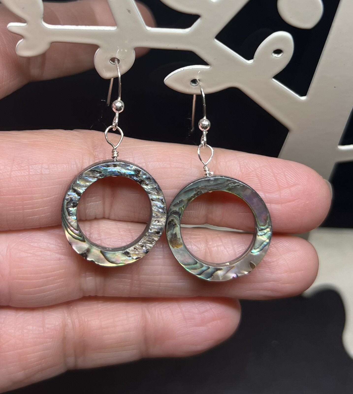 Abalone Genuine Hoop Shell .925 Sterling Silver Earrings GORGEOUS RARE