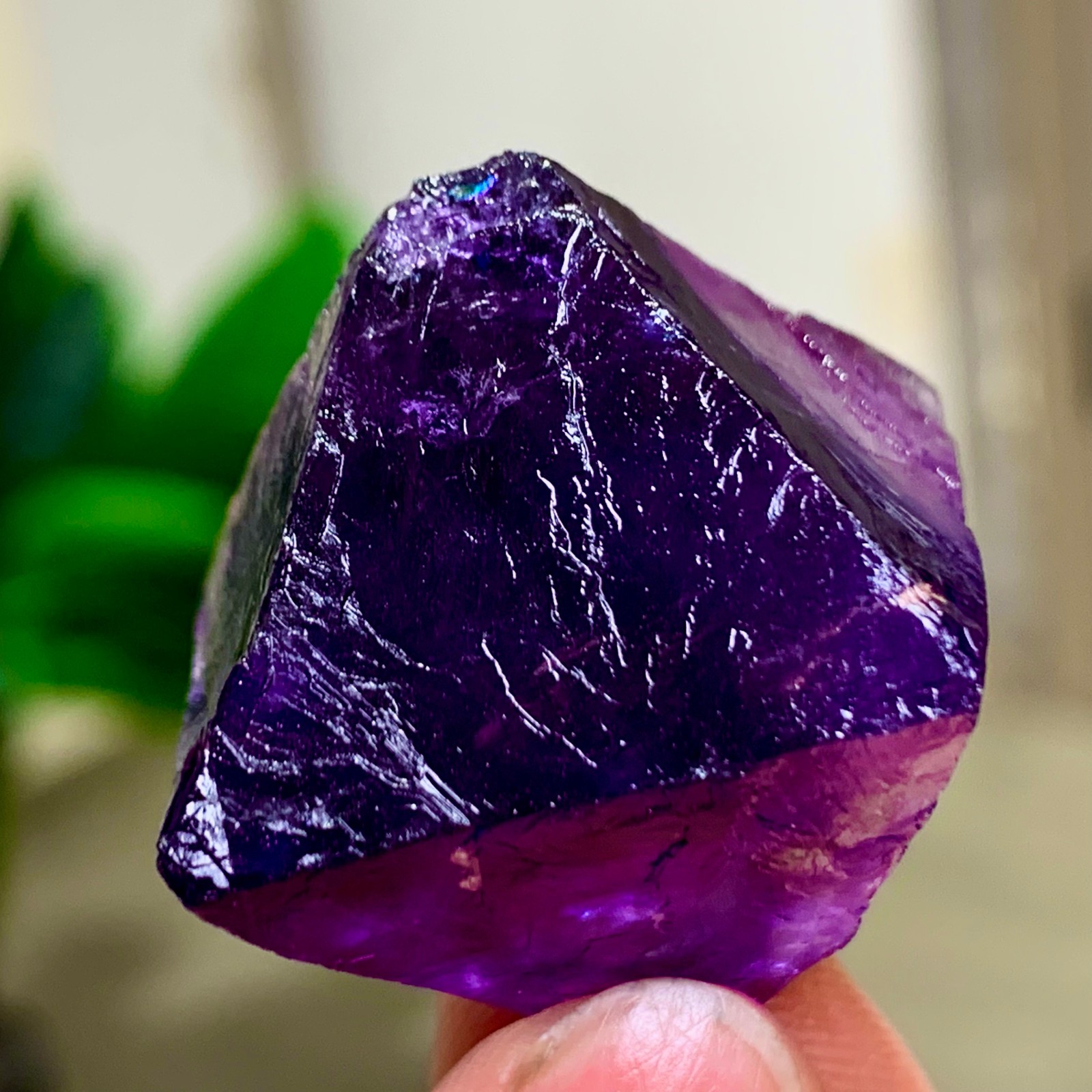 32G Natural purple fluorite octahedron quartz crystal healing
