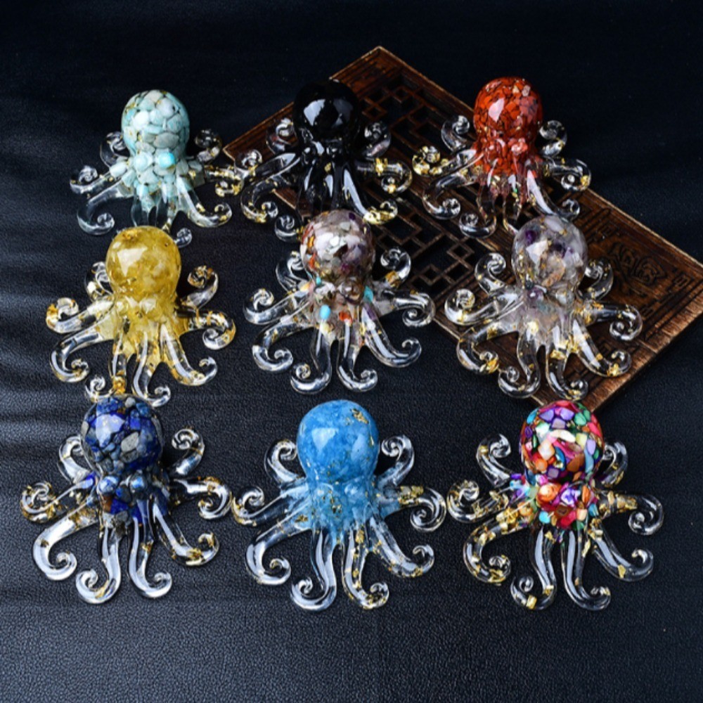 Natural Crystal Chips Resin Octopus Handmade Reiki Healing Desk Energy Decor