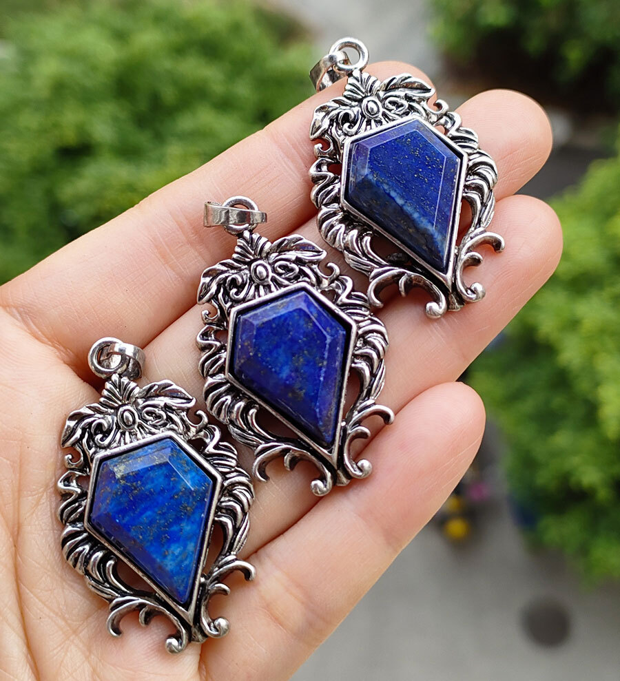 10pcs Natural Lapis Lazuli Gems Pendants Retro Gothic Magic Energy Amulet