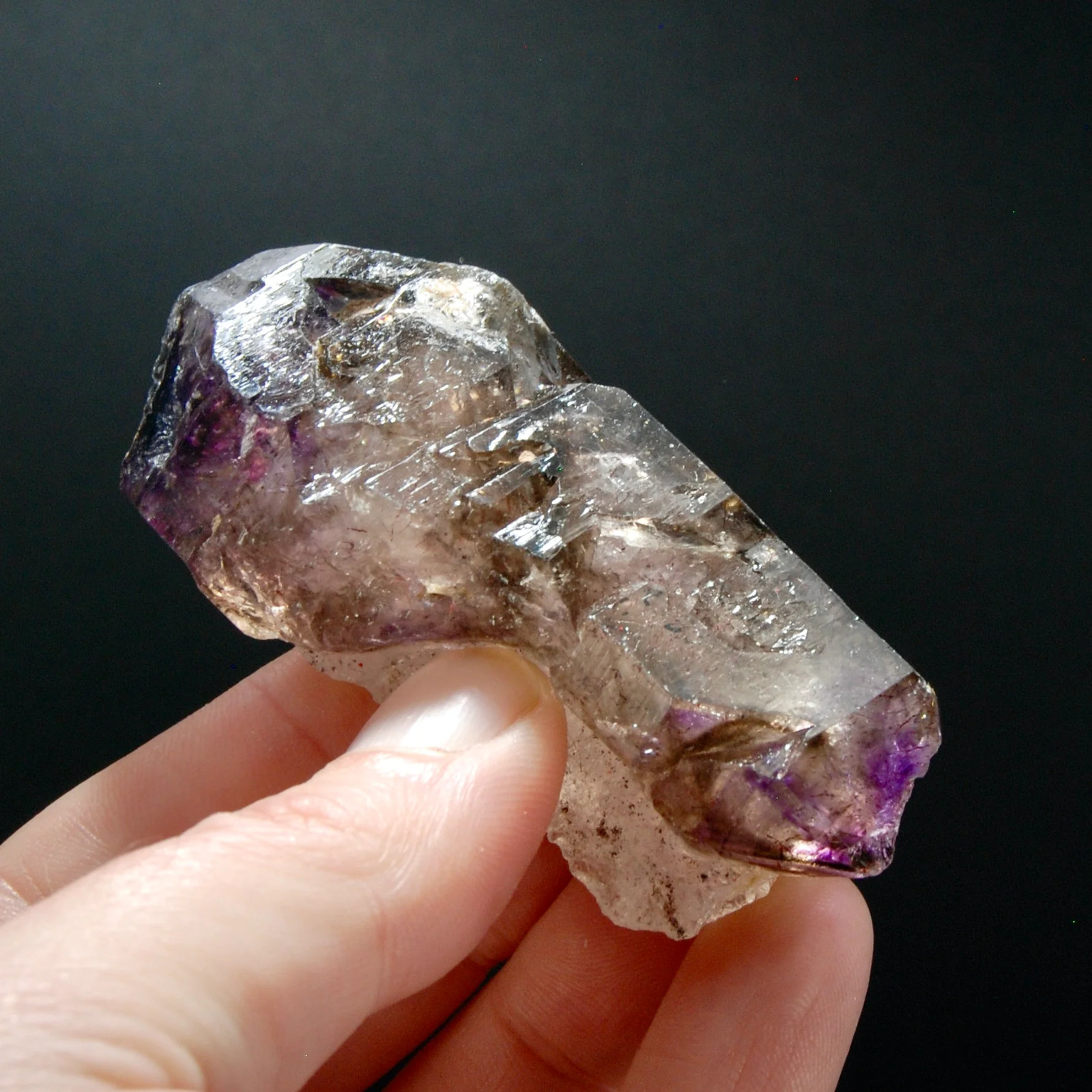 3in 75g ET DT Elestial Amethyst Quartz Crystal Scepter, Gemmy Smoky Chiredzi Ame