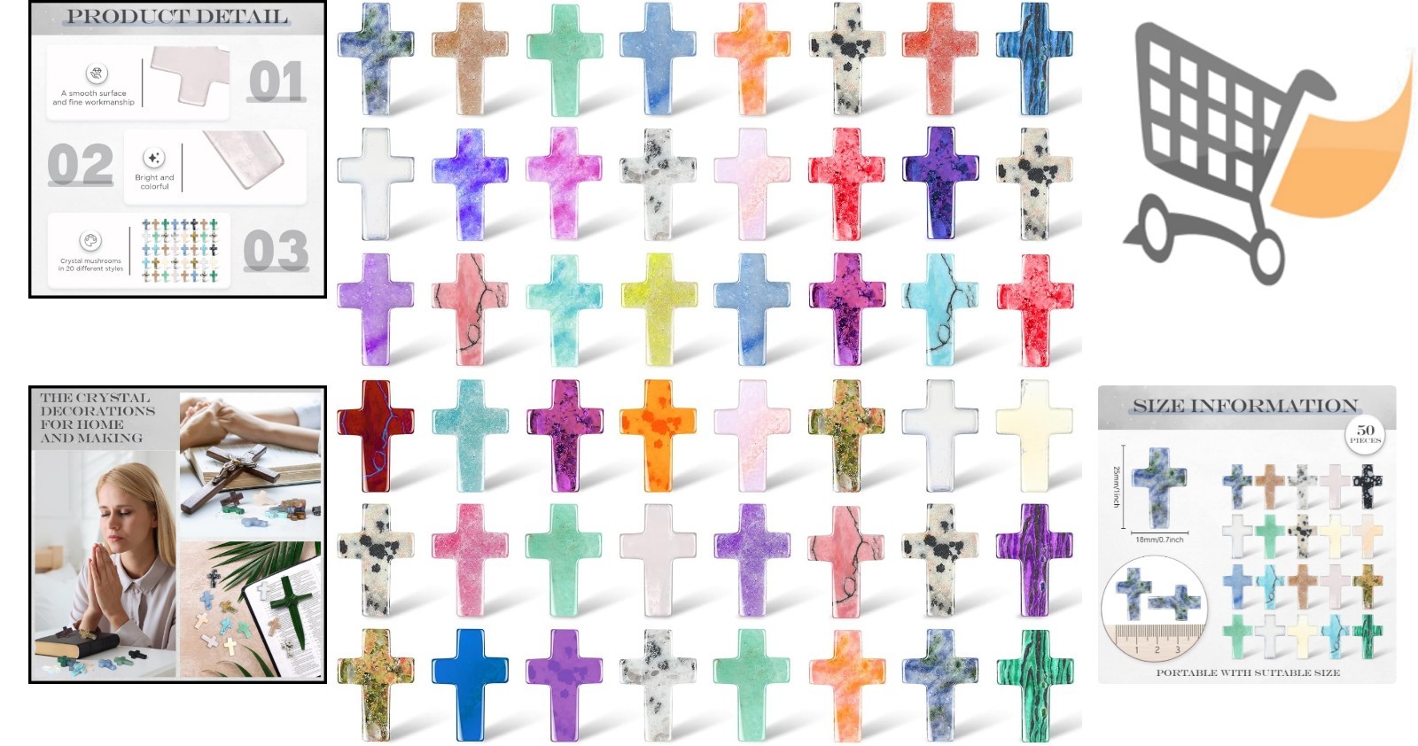 50 Pcs Cross Crystal Stones Bulk Natural Quartz Wall Decor Worry Stones