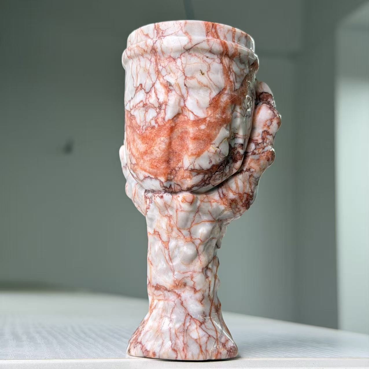 430g Natural Red Network Jasper Dragon Claw Skull Candle Holder Table Decor