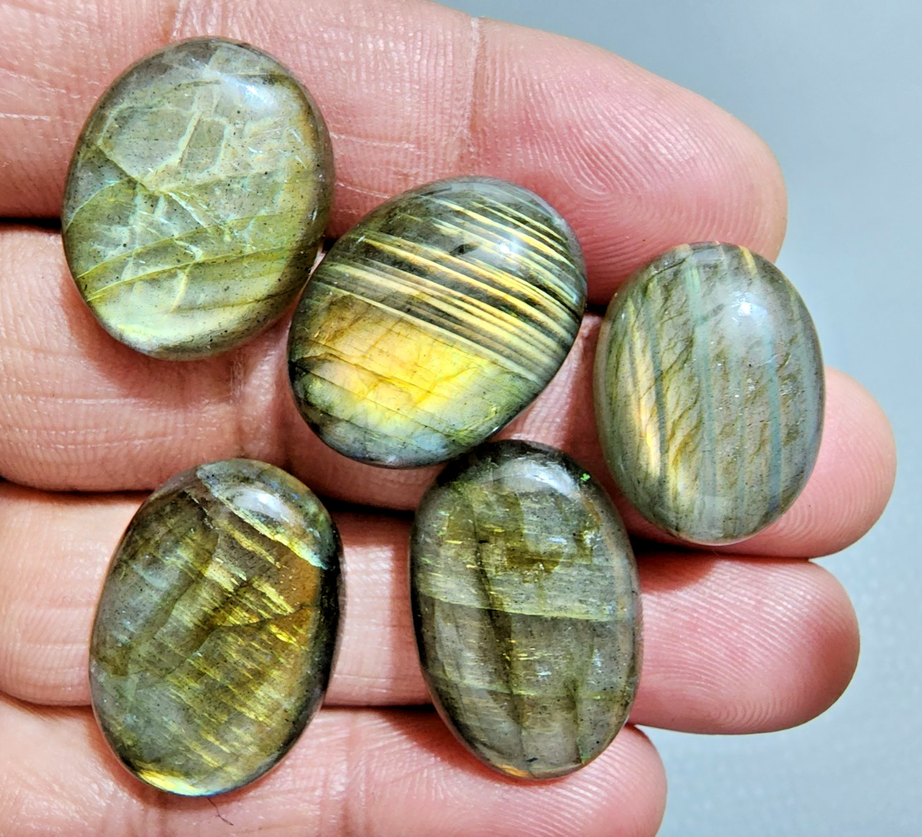 Natural Labradorite Oval Cabochon Lot 5 Pcs Flashy Loose Gemstone 24-21 MM Size