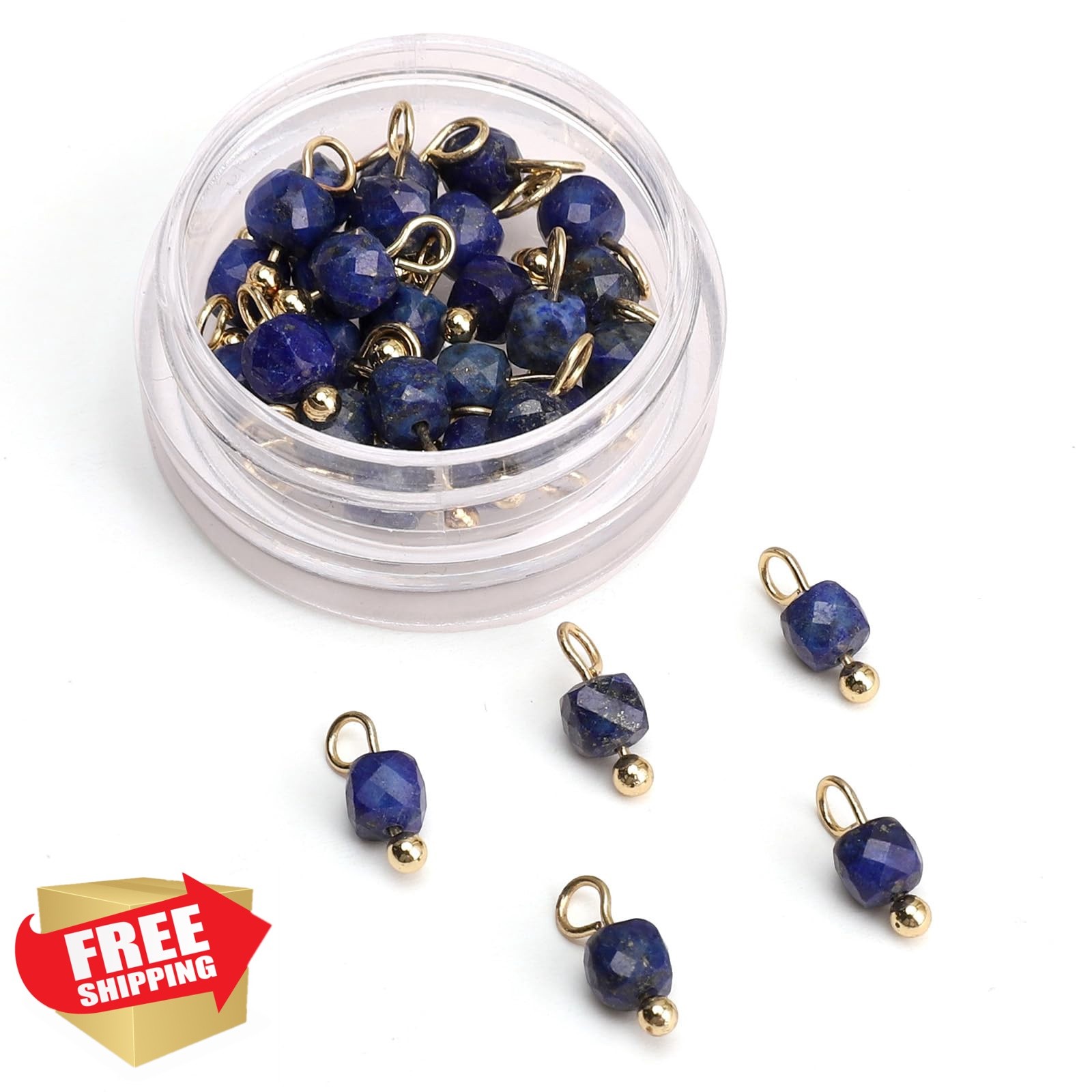 Beadia Lapis Lazuli Cube Stone Charms 3.5-4.5mm