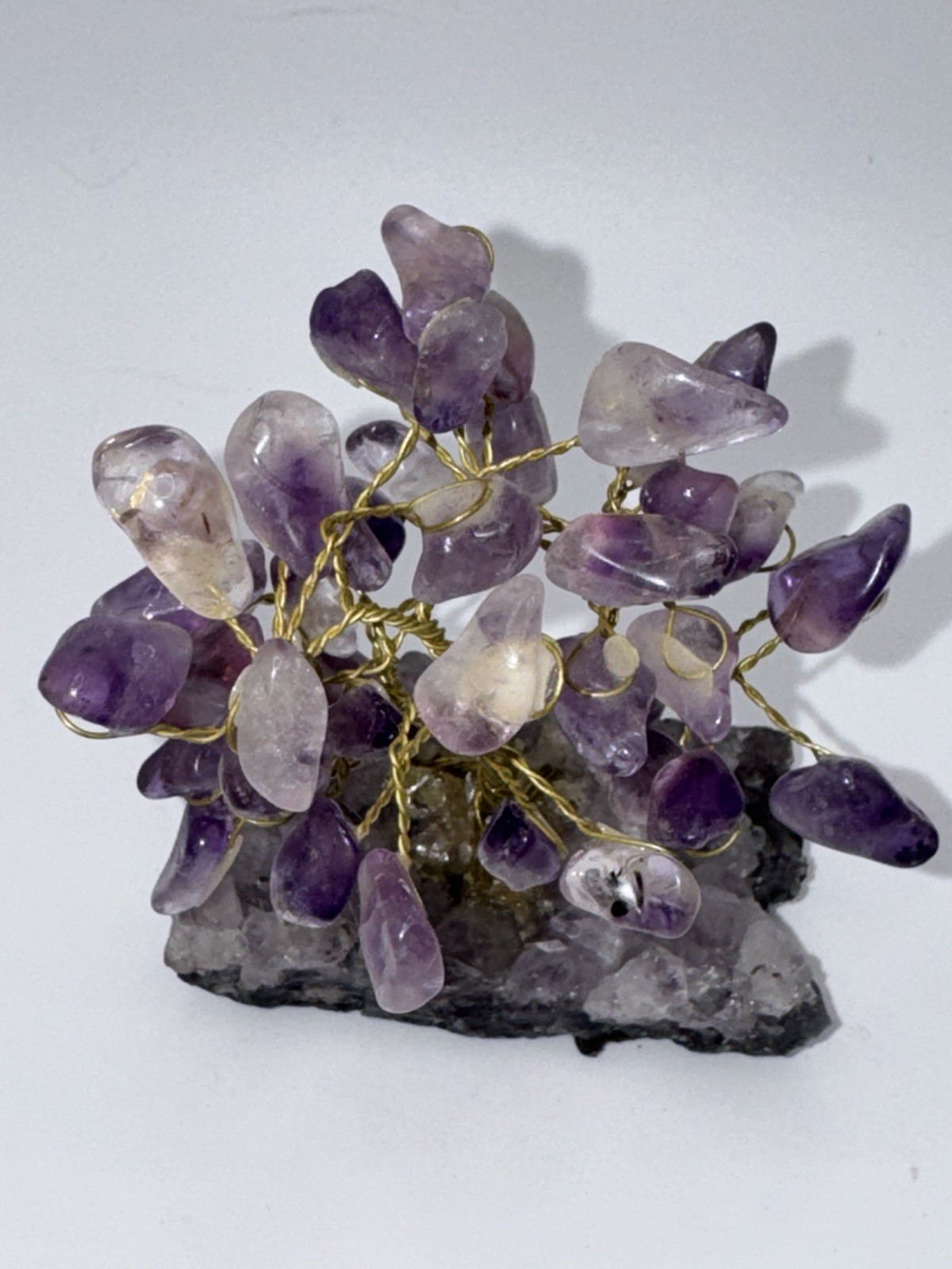 Natural Amethyst Crystal Tumbled Stone Tree of Life Ornament Reiki Healing Money