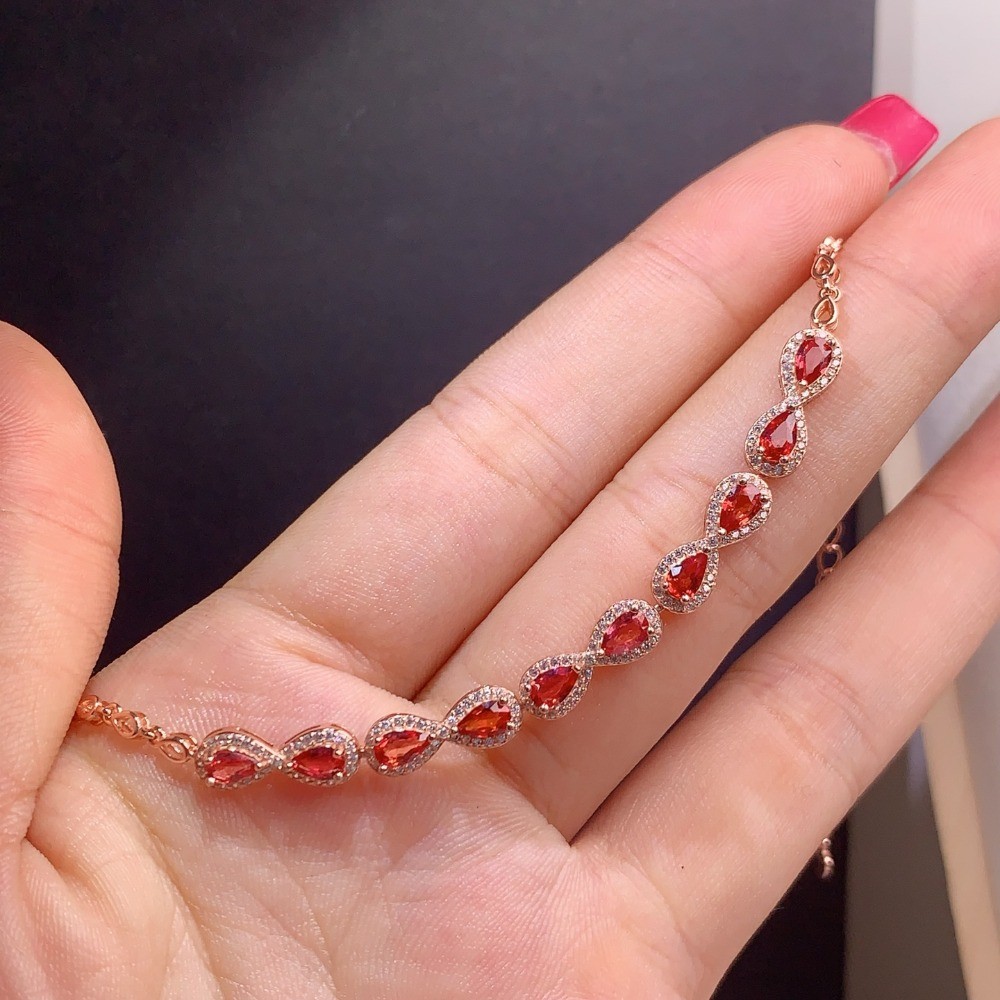 Natura Red Sapphire bracelet Gemstone jewelry S925 Silver Plated 18K Gold Gift