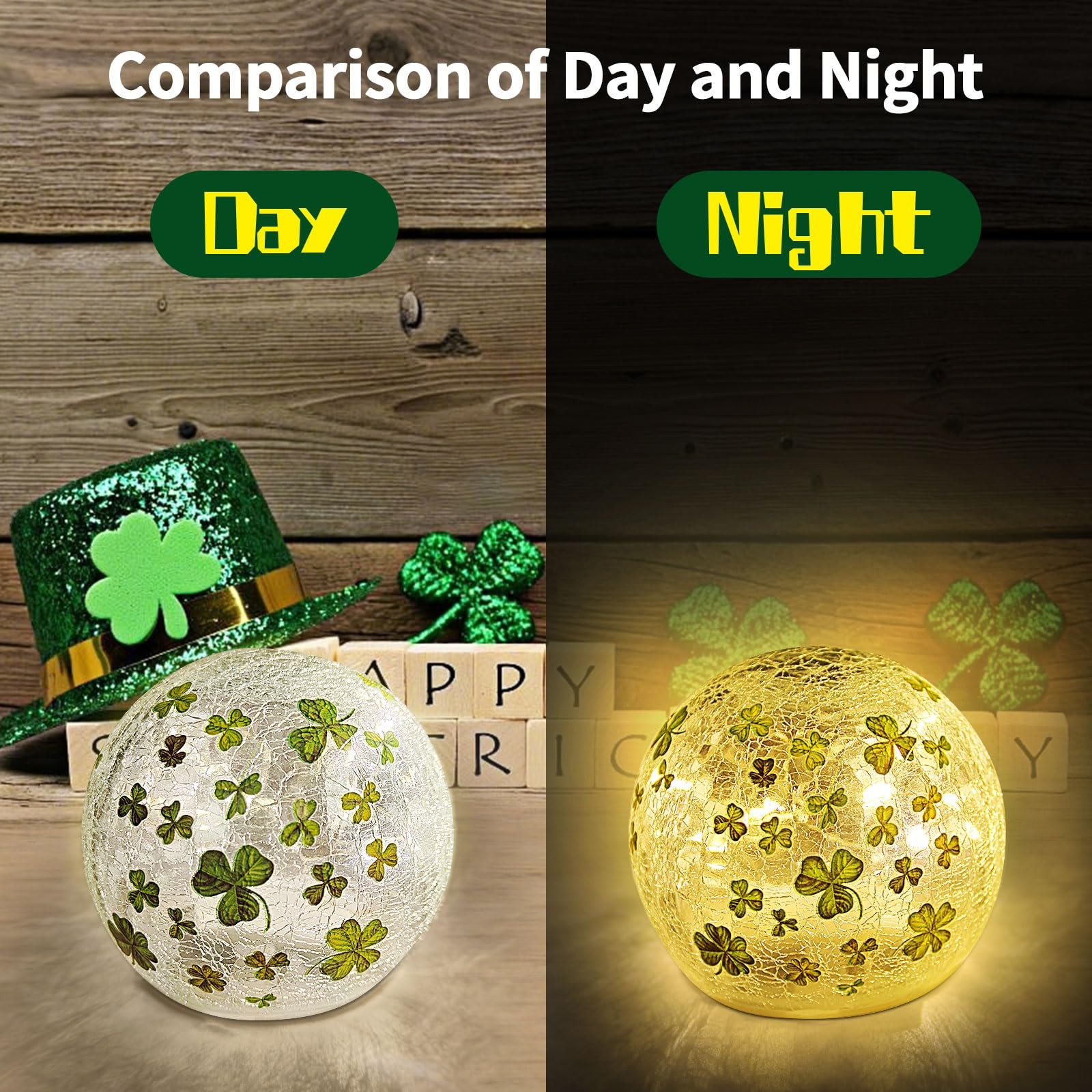 Lucky Mami St Patricks Day Decorations Lights, Lighted 2PCS3.93”, Clear
