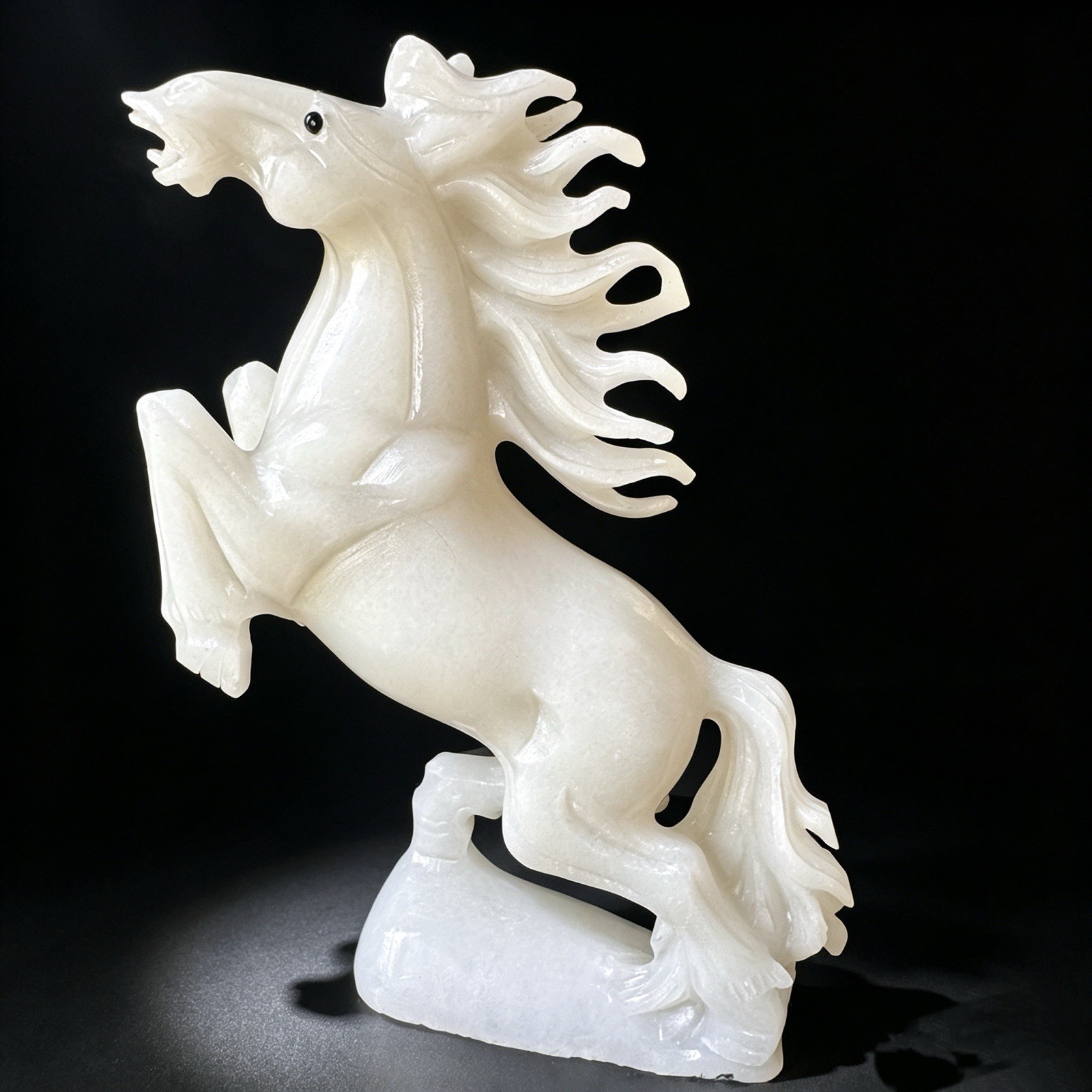 Chinese White Marble Horse Statue Hand Carved Natural Stone Desk Shelf Decor 10″