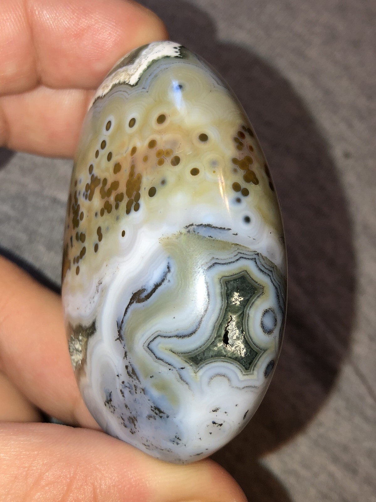 high quality blue orb 8th vein ocean jasper palmstone large size