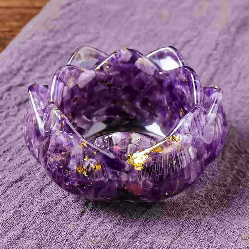 Natural Amethyst Quartz Crystal Gravel Lotus Degaussing Bowl Epoxy Resin Statue