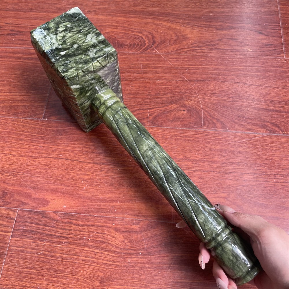 8.8LB 15.7″Natural Large Xiuyan Jade Hammer Carving Crystal Quartz Reiki Statue