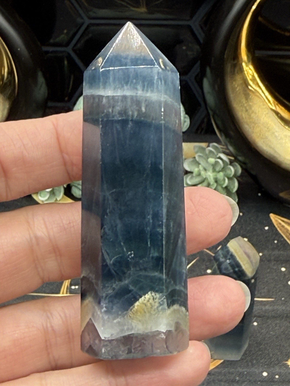 Natural Blue Flouorite Points Clear Banding Free shipping