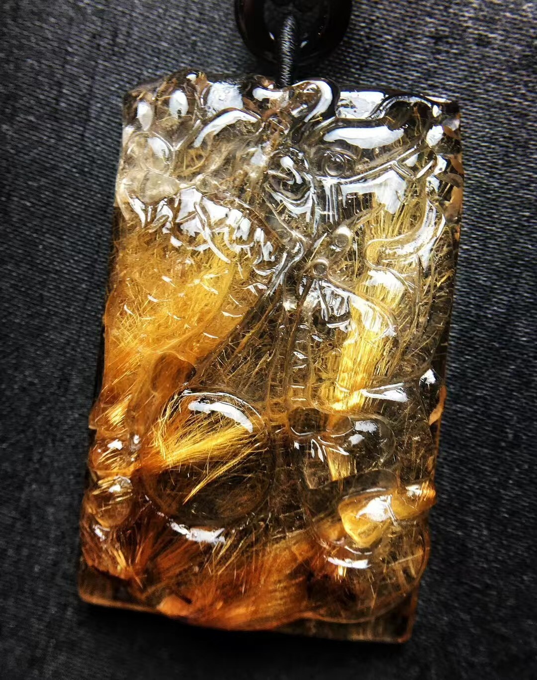 Natural Rutilated gold Chinese dragon quartz crystal Pendant Reiki Healing