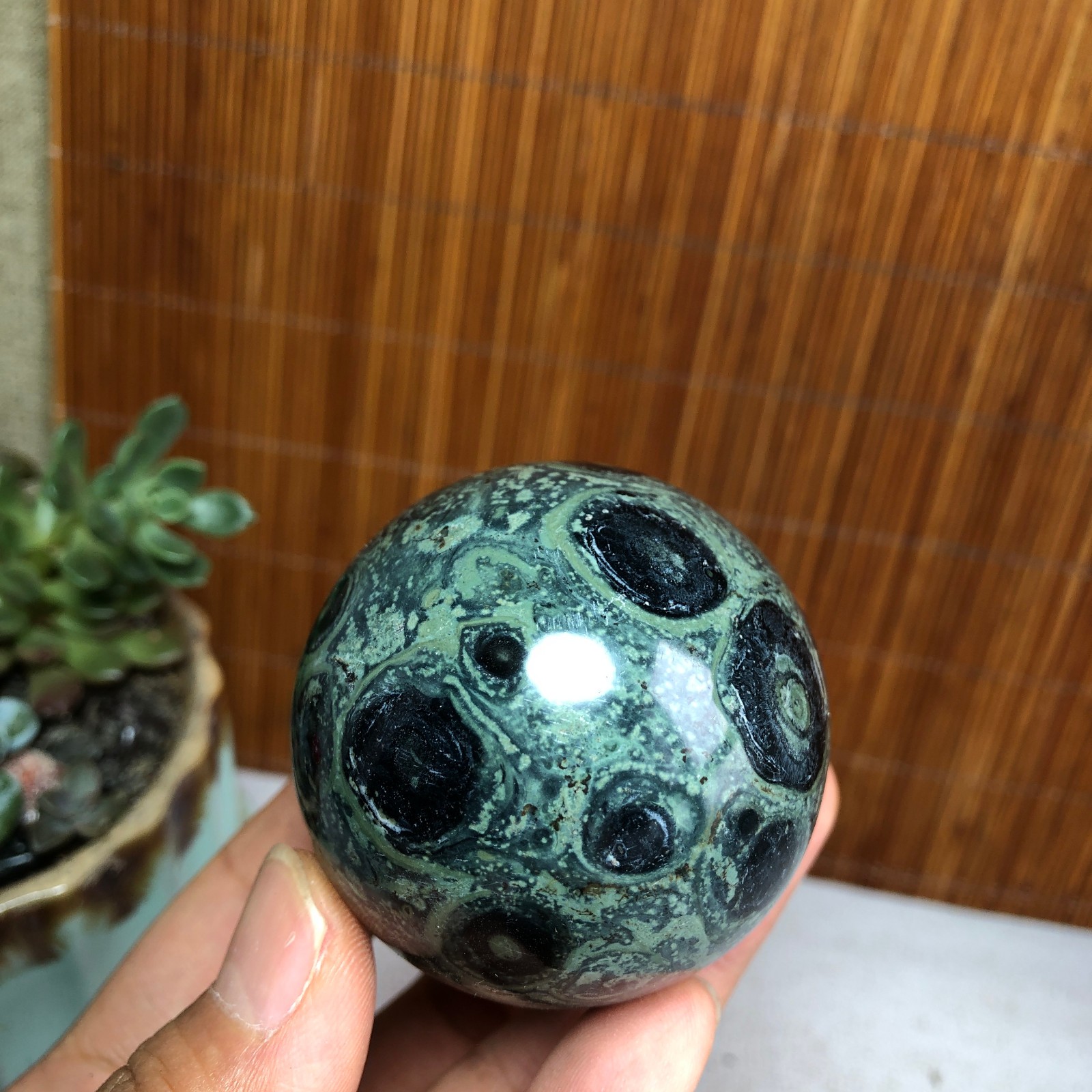 50mm NATURAL Green Kambaba jasper sphere ball quartz Crystal Healing 185g A6140
