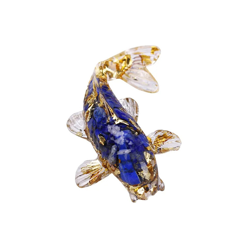 10Pcs Natural Lapis Lazuli Quartz Crystal Gravel Koi Healing Carp Resin Statue