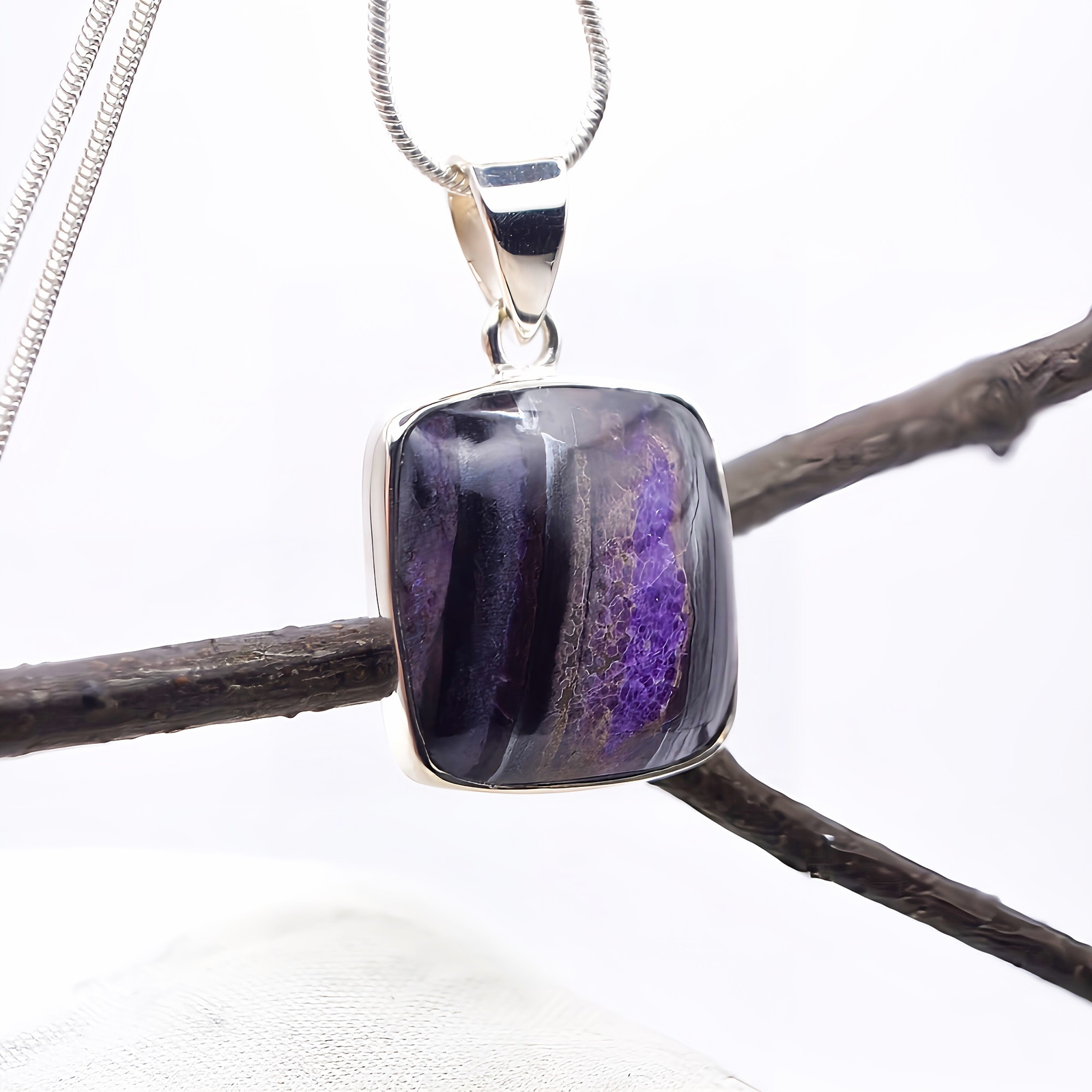 Sugilite Sterling Silver Pendant Genuine Rare Purple AA Crystal Indigo Child