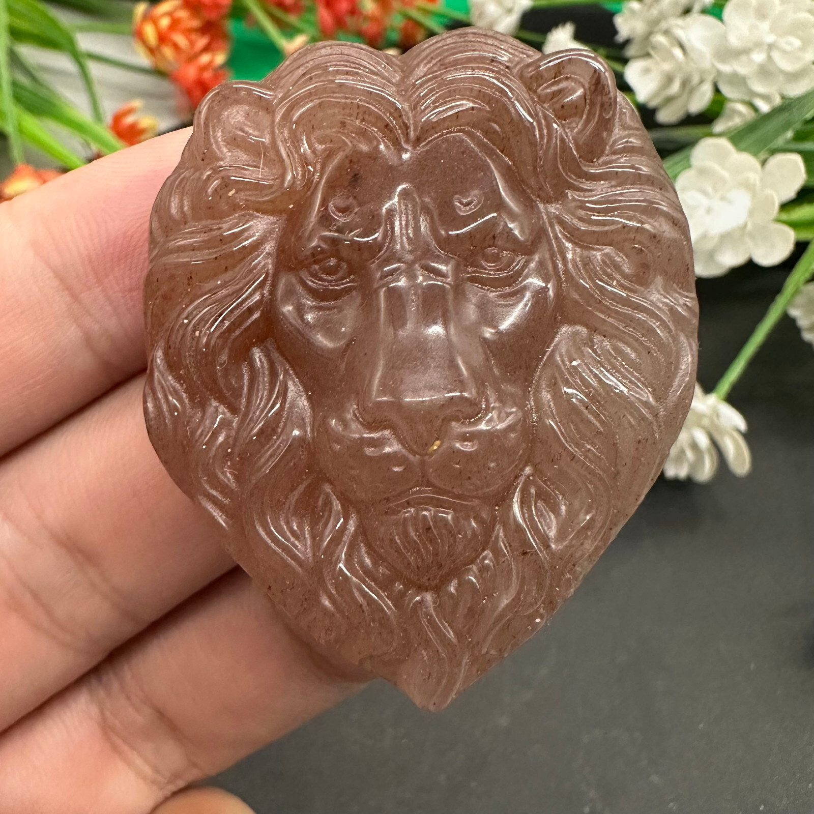 Natural Strawberry Quartz Hand Carved Lion Skull Quartz Crystal Reiki Healing 1p