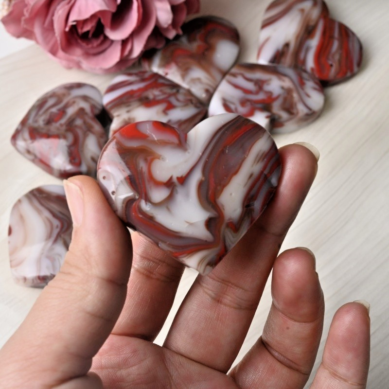 3pc 50G Polished Red Vein Agate Polished Handmade Heart Home Office Decor Gift