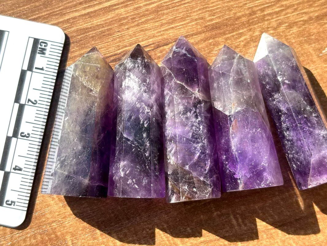 5pcs Small Amethyst Quartz Crystal Tower Point Wand Healing 40-50mm