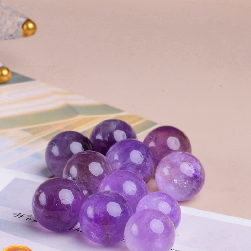 5Pcs 35mm Raw Natural Amethyst Ball Quartz Crystal Sphere Energy Decor W/ Stand