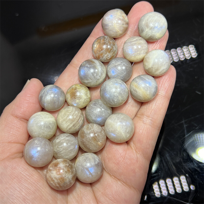 10pcs Natural Moonstone Carved Sphere quartz crystal ball Reiki Healing 14mm+
