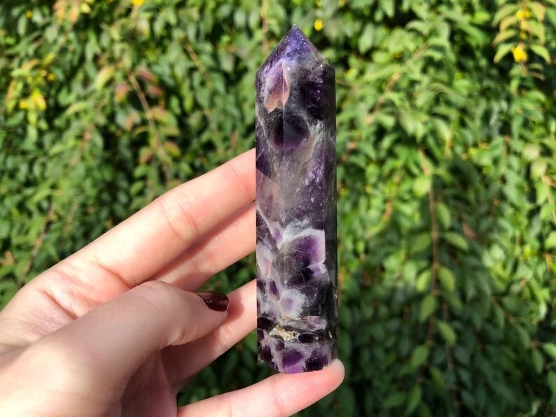 Raw Chevron Amethyst Healing Crystal Wand Obelisk Tower Point Ornament Xmas Gift
