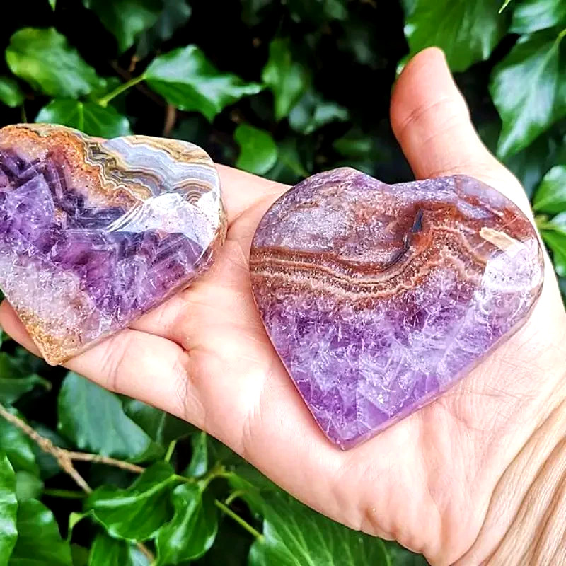 Healing Heart Palm Stone – Natural Amethyst Lace Agate for Energy & Balance