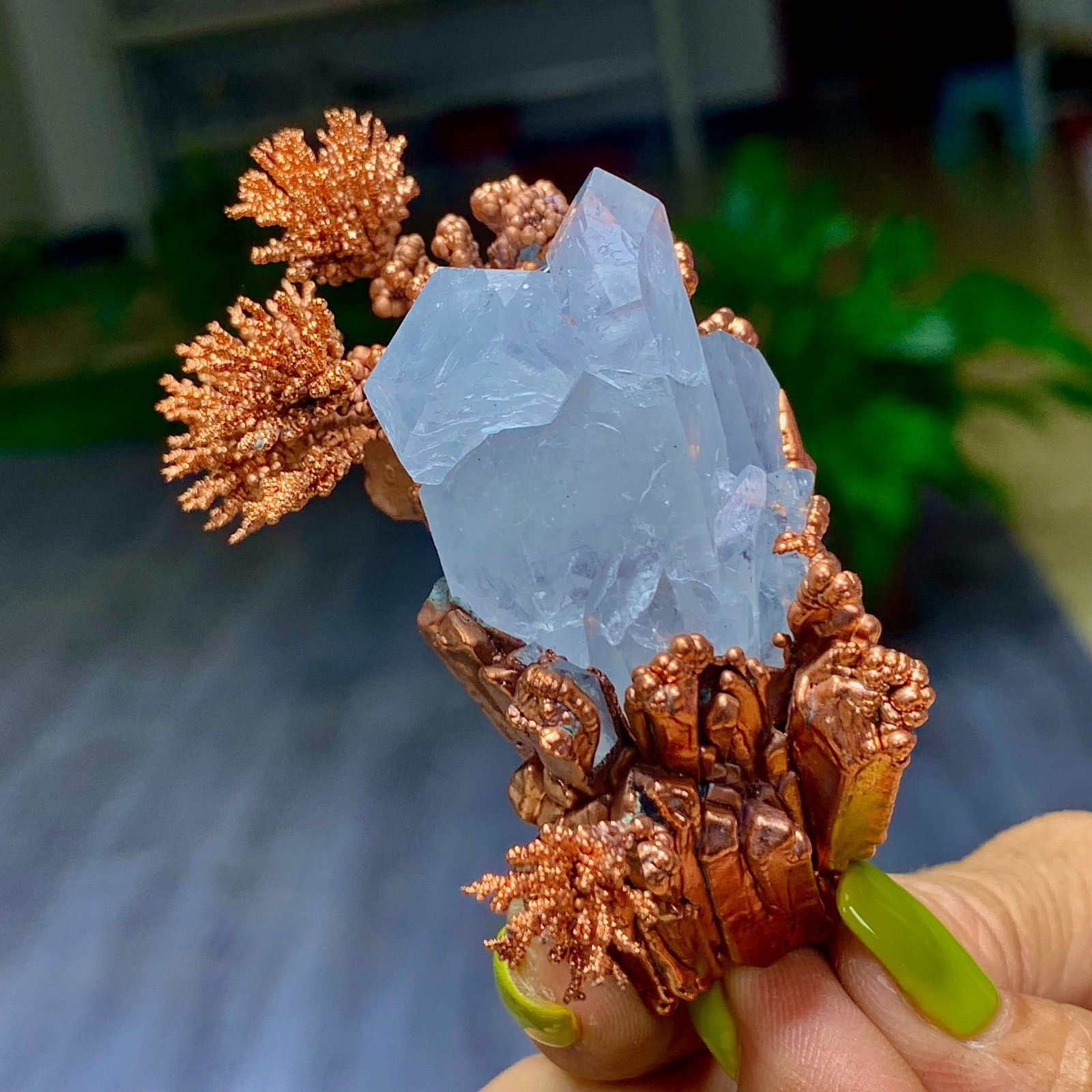 115G Rare iridescent Native Copper with white quartz crystal mineral-symbiosis