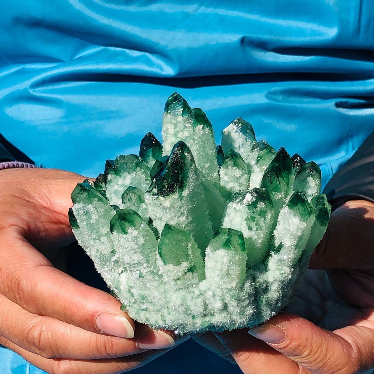 4Pcs 3.89LB New find green Phantom Quartz Crystal Cluster mineral samples heals