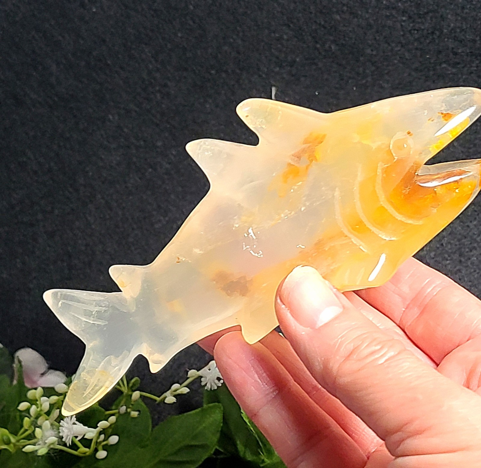 X Large 5.6″ Unique 252g Golden Healer Quartz Shark Sea Crystal Carving