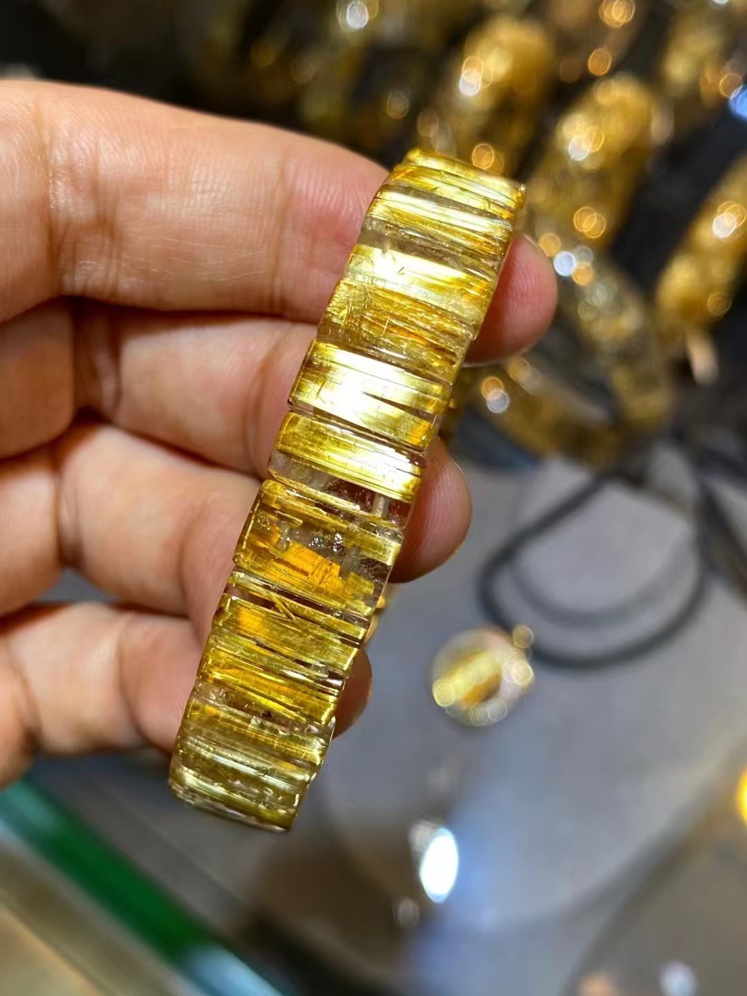 11*4.5mm Rare Sparkling Natural Gold Rutilated Titanium Quartz Crystal BraceletA