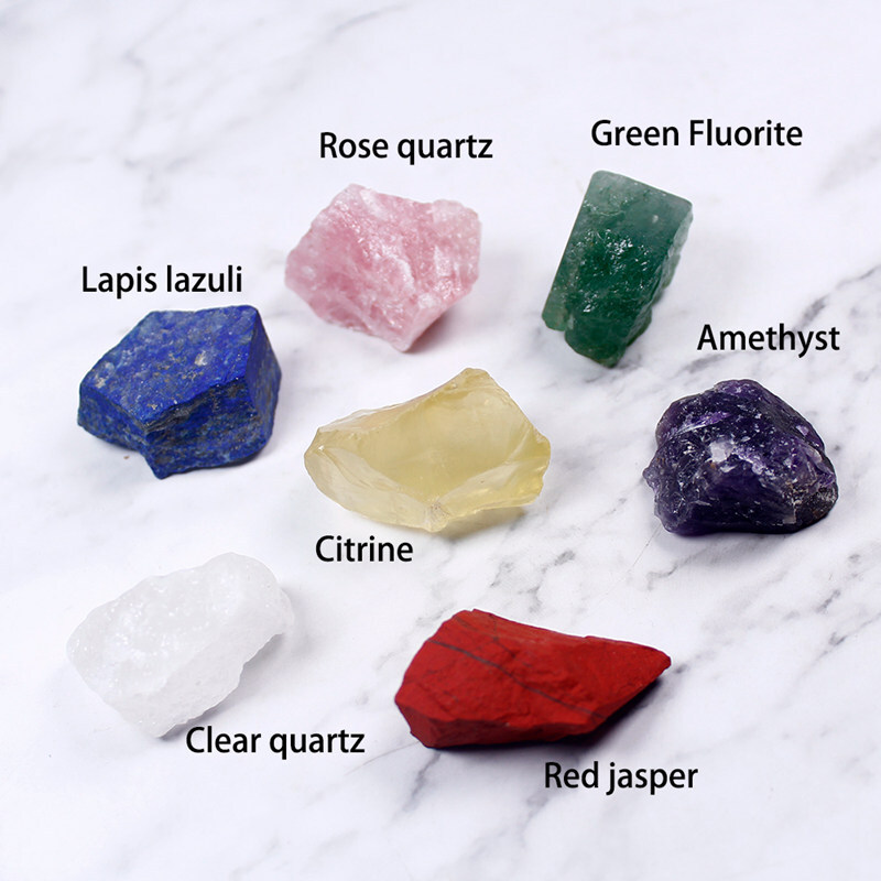 Natural 7 Chakra Quartz Crystal Raw Rough Metaphysical Energy Stone Set W/ Bag