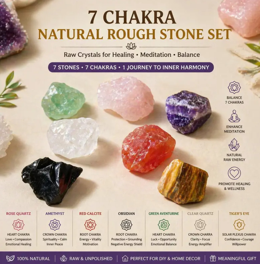 7 chakra natural rough stones set 7pcs natural Healing gemstones for meditation