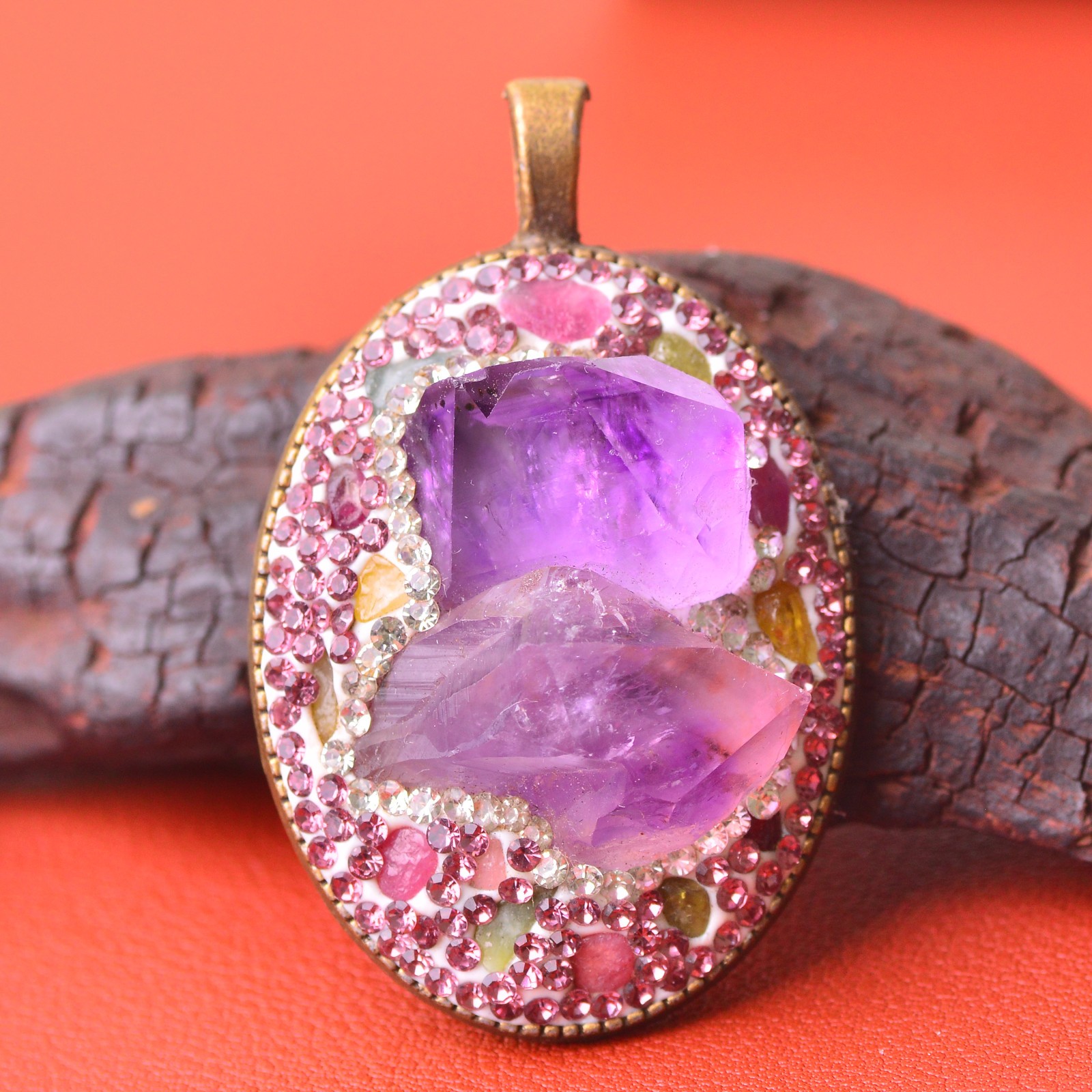 Amethyst raw stone inlaid alloy necklace gemstone jewelry Energy Crystal