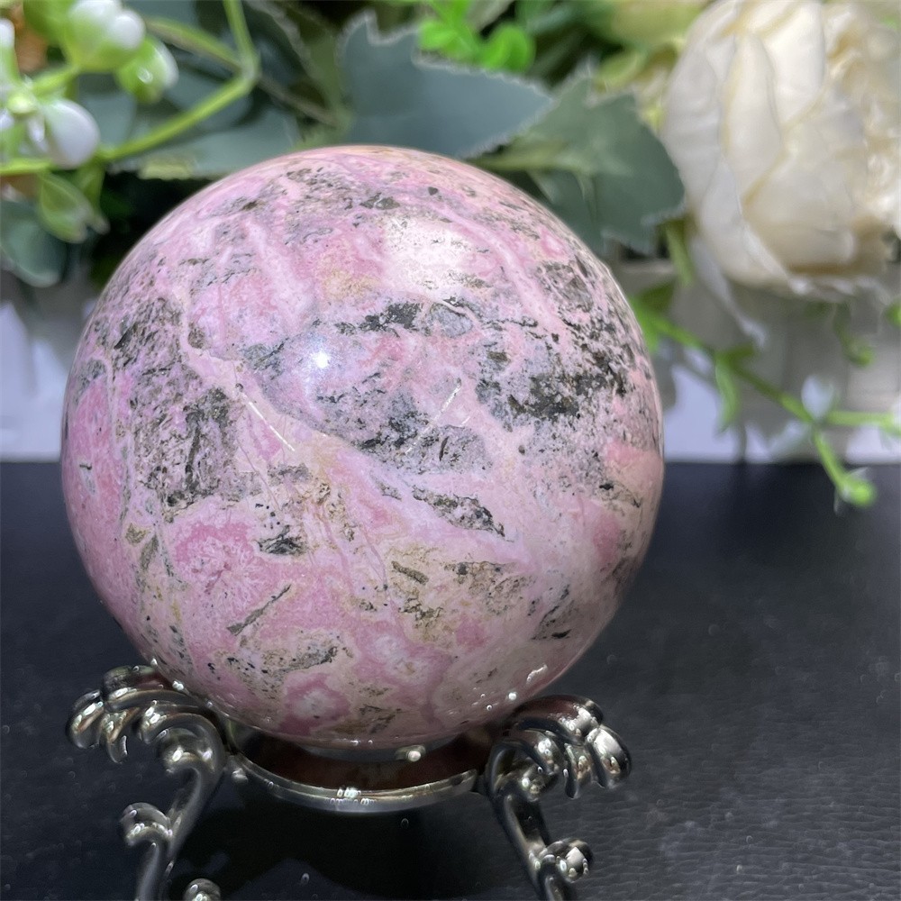 1.4LB 2.7″ Natural Peru Rhodonite Sphere Ball Crystal Quartz Decor Healing