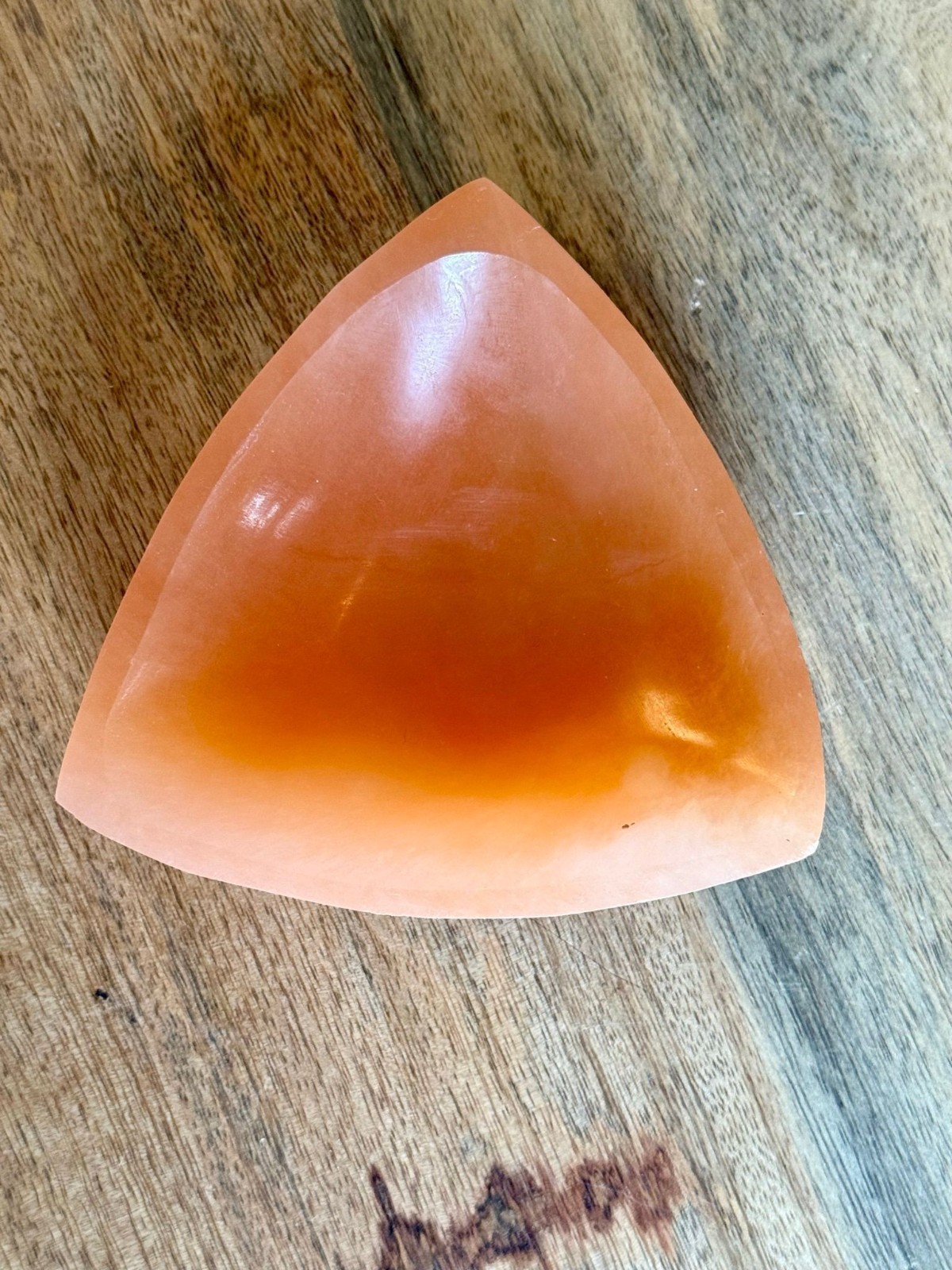 Natural Peach Satin Spar Selenite Triangle Shaped Crystal Bowl FREE SHIPPING