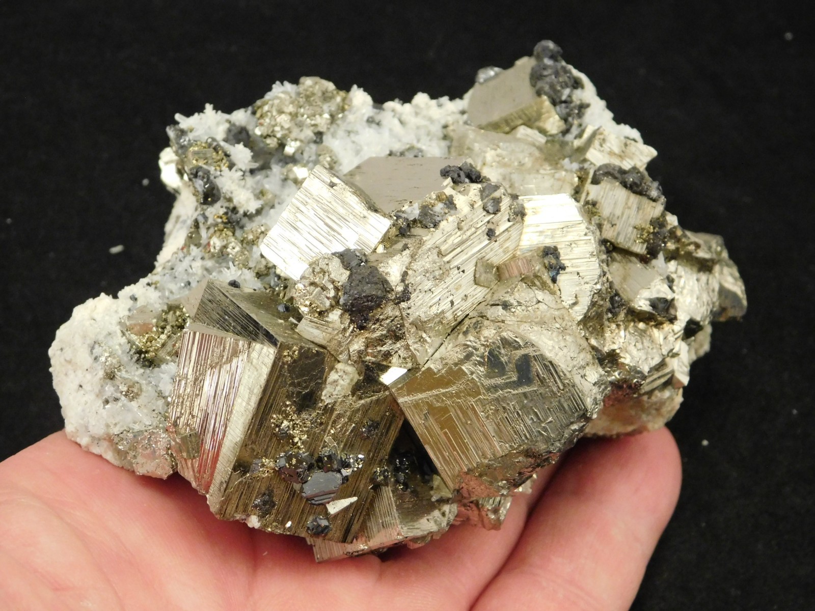 Big! PYRITE Crystal CUBE Cluster with Sphalerite and Druzy Quartz! Peru 471gr