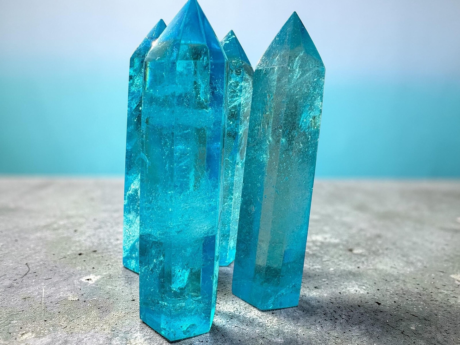 Blue Aqua Quartz Tower Crystal Point | Iridescent Healing Meditation Stone