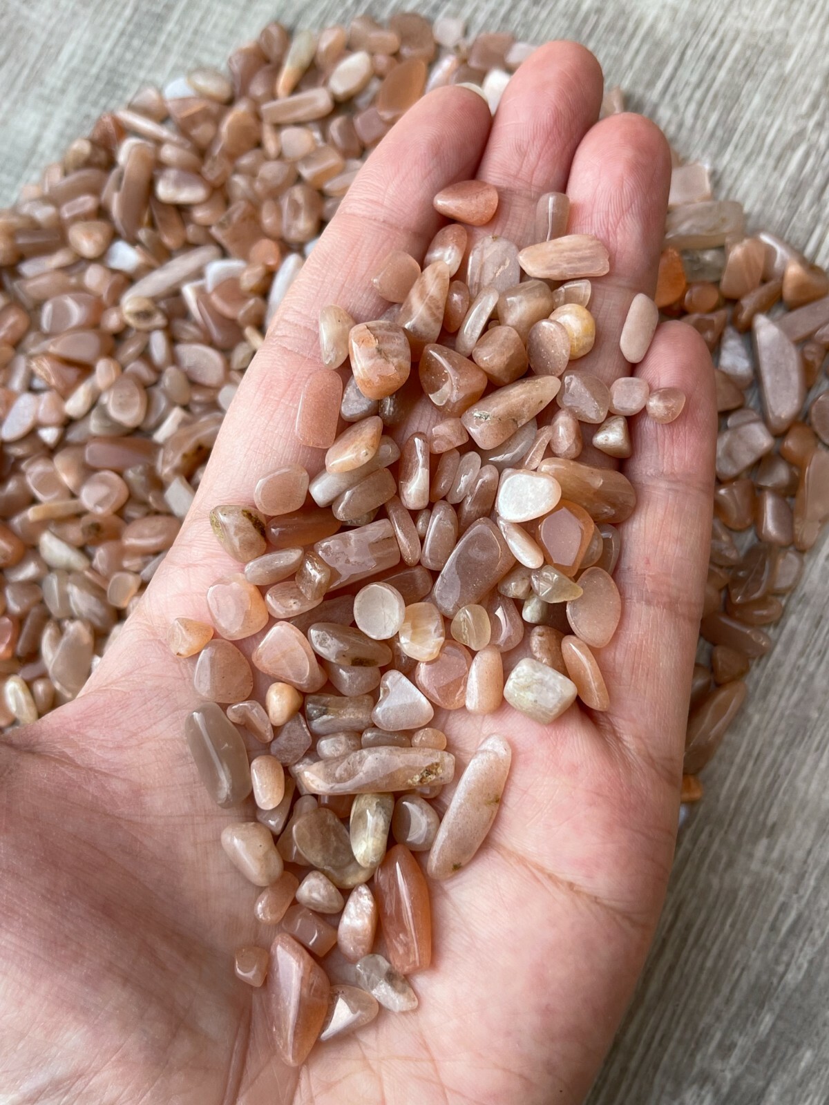Grade A++Peach Moonstone Semi Tumbled Gemstone Chips 5-18mm, Wholesale Bulk Lot