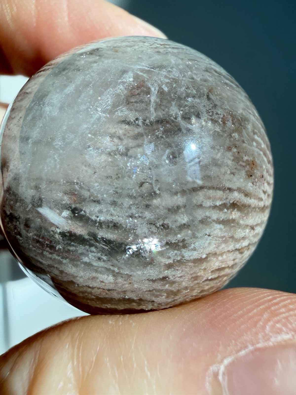 Beige Pink Toned Thousand Layer Lodolite Garden Inclusion Sphere 32mm