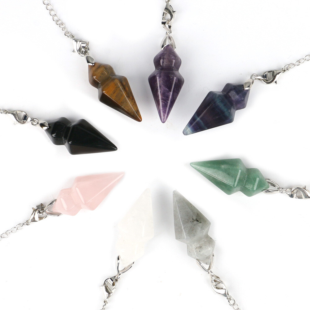 Natural Chakra Crystal Hexagonal Cone Spirit Pendulum Pendant Dowsing Gemstone