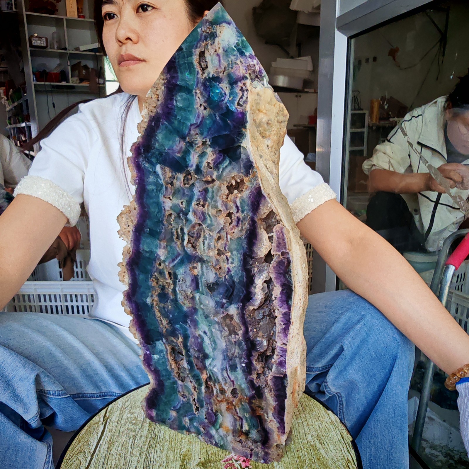 14.3LB Restoration of Natural Colored Fluorite Crystal Specimens 6500g
