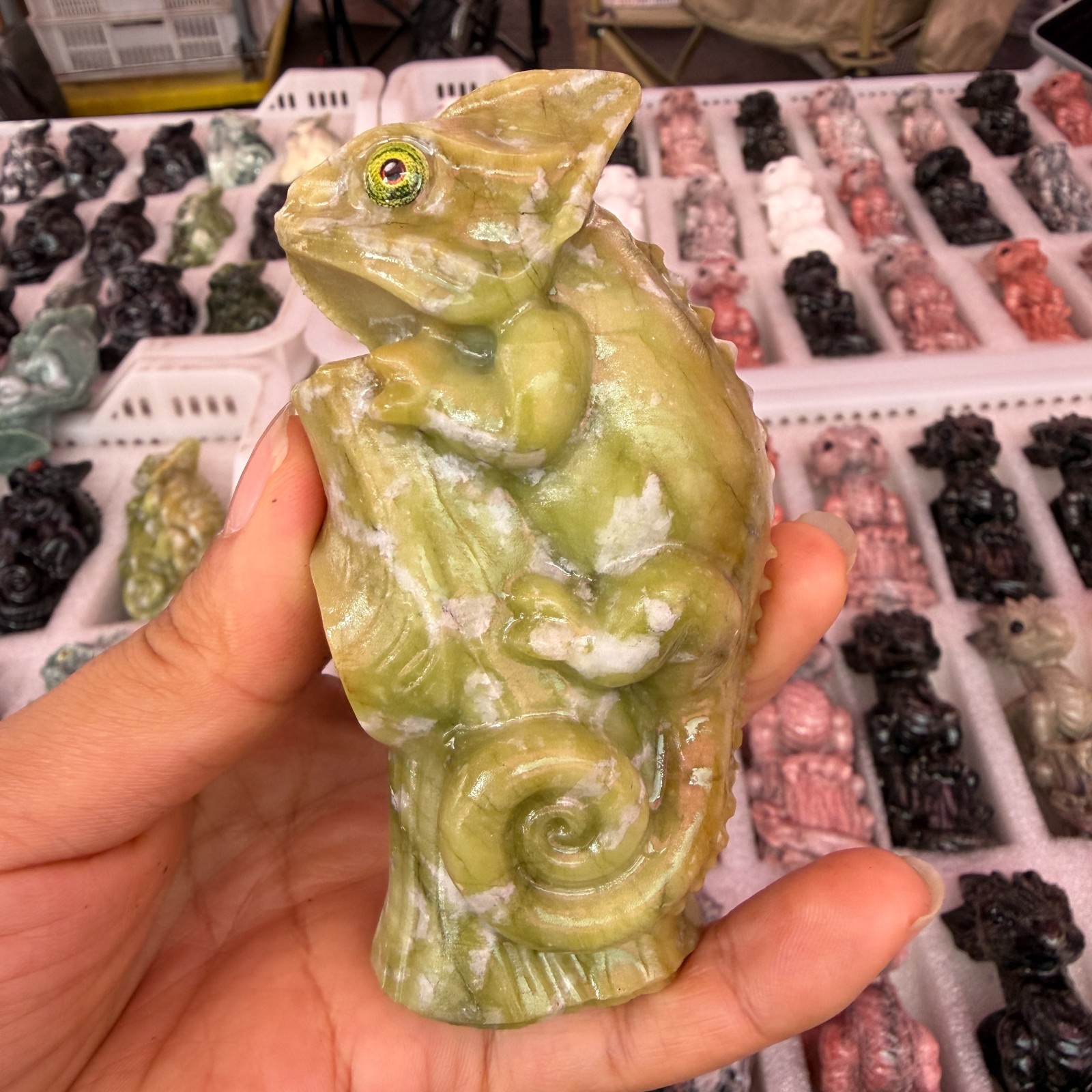 1pc Natural Cauliflower Jade Quartz Carved lizard skull Crystal Reiki energy Dec