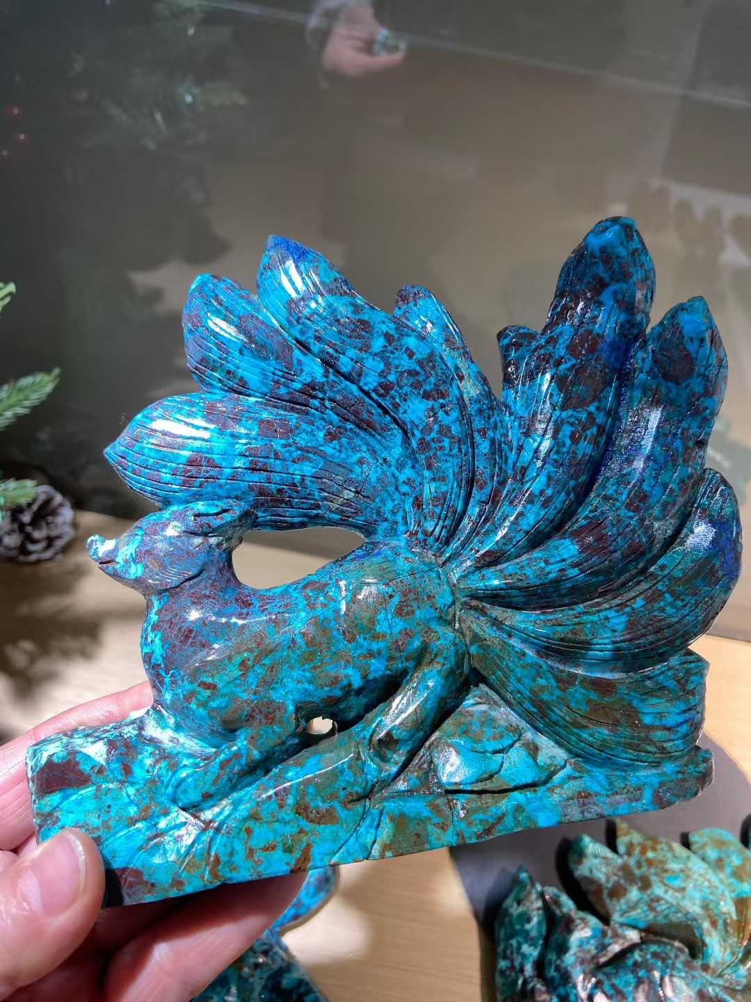 1pc Natural Phoenix Turquoise Quartz Carved Nine-tailed fox Skull Crystal Reiki
